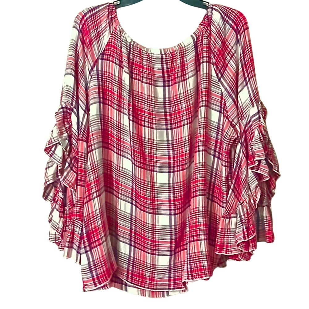 WOMENS PLAID PEASANT OFF-THE-SHOULDER BLOUSE by: FOREVER 21
